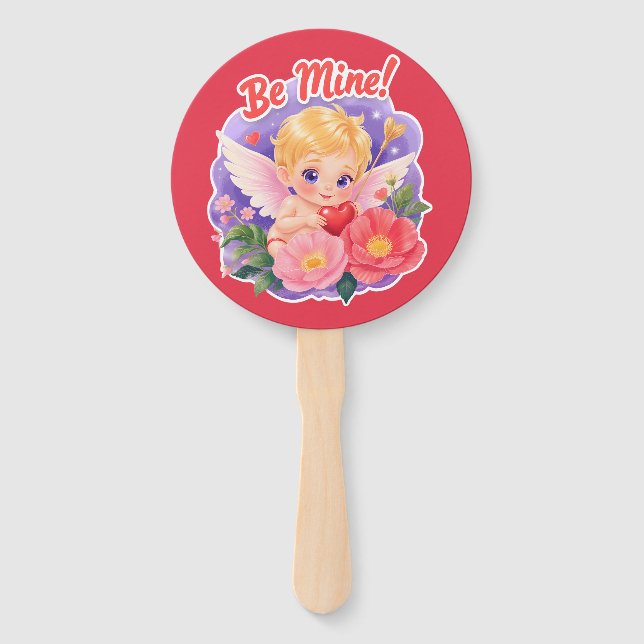Éventail Joli Cupidon de la Saint-Valentin avec "Sois à moi (Devant)