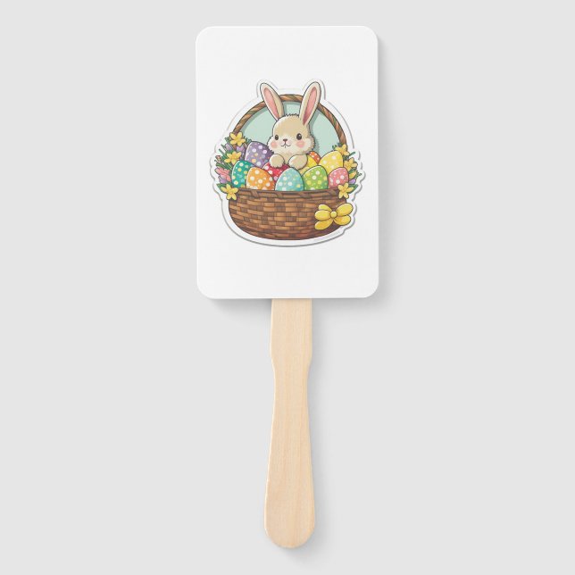 Éventail Joli lapin de Pâques avec un panier Décoré Pâques (Devant)