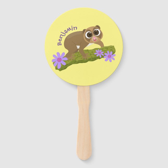 Éventail Joli lenteur loris sur dessin de branche (Devant)