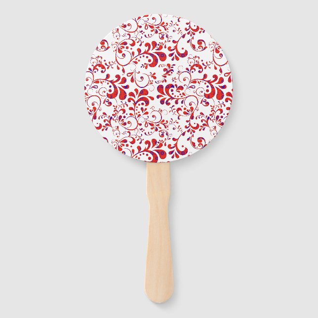 Éventail Joli motif floral rouge blanc (Devant)