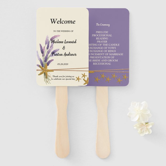 Éventail joli Programme de mariage étoile de mer simple (Devant et derrière)