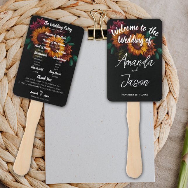 Éventail Joli Rustique Burnt Orange Floral Wedding Programm (Pretty Rustic Burnt Orange Floral Wedding Program Hand Fan)