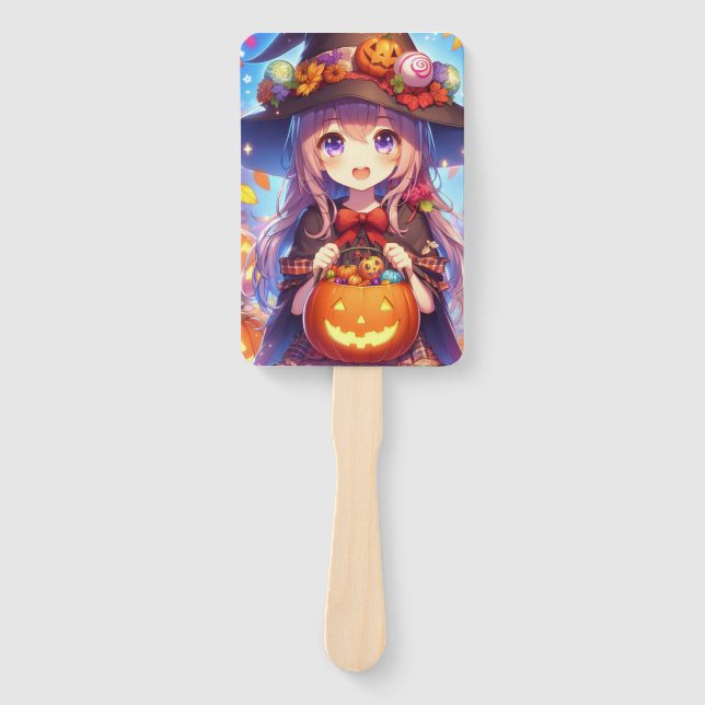 Éventail Jolie Sorcière d'Halloween Anime (Devant)