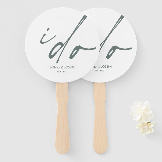 Éventail Jour de Mariage Élégant Script "I Do" Ventilateur  (Devant et derrière)