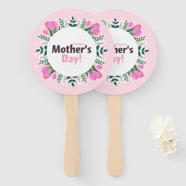 Éventail Joyeuse fête des Mères  Tulipes roses (Devant et derrière)