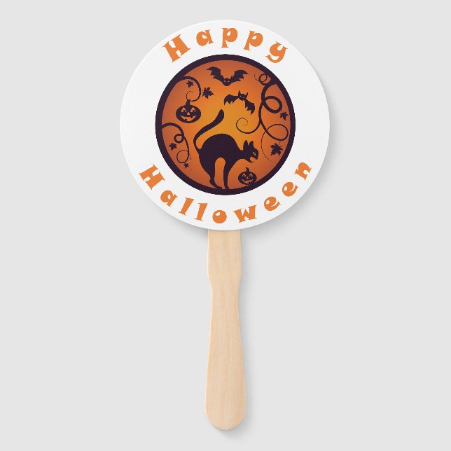 Éventail Joyeuse lanterne d'Halloween araignées et chauves- (Devant)
