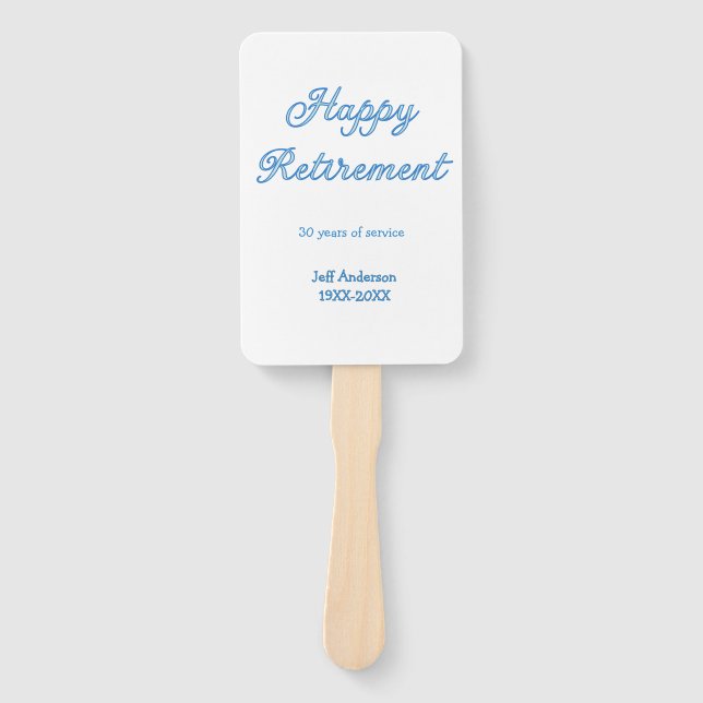 Éventail Joyeuse retraite bleue années de service nom paste (Devant)