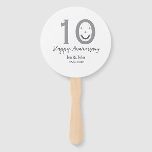Éventail Joyeux 10e anniversaire nom date gris gras émoji