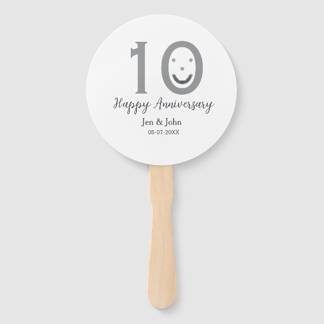 Éventail Joyeux 10e anniversaire nom date gris gras émoji (Devant)