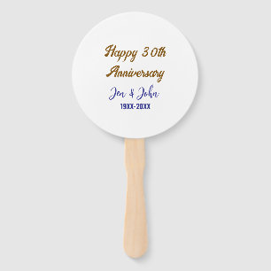 Éventail Joyeux 30e anniversaire de mariage royal bleu or s