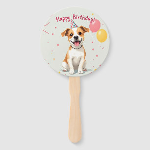 Éventail Joyeux Anniversaire Chien avec Chapeau de Fête et