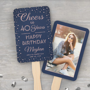 Éventail Joyeux Anniversaire Confettis Bleu Nuit et Rose