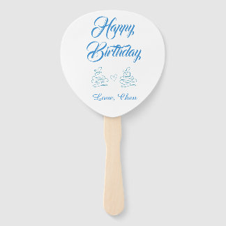 Éventail joyeux anniversaire gâteau bleu cœur nom amour pas