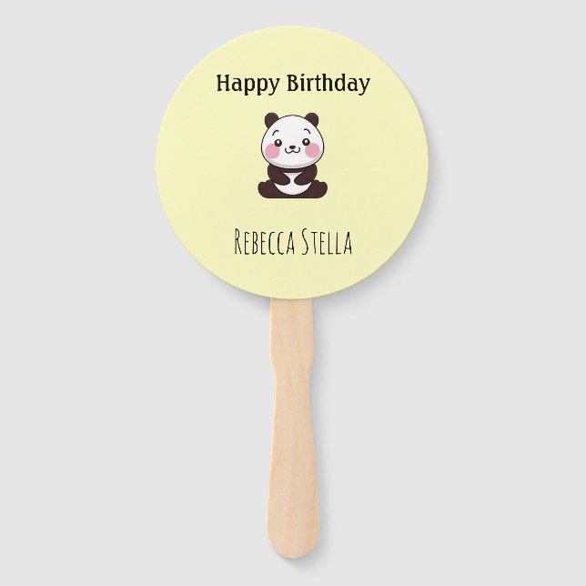 Éventail Joyeux anniversaire ourson panda mignon jaune (Devant)