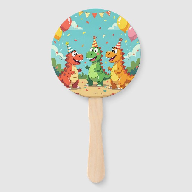 Éventail Joyeux anniversaire thème dinosaures (Devant)