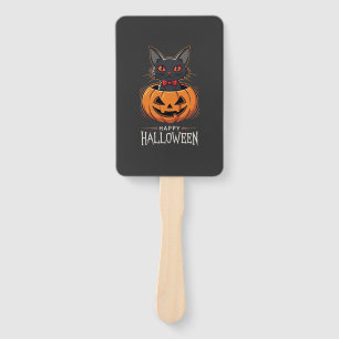Éventail Joyeux Halloween Chat Noir Design de Citrouille_1