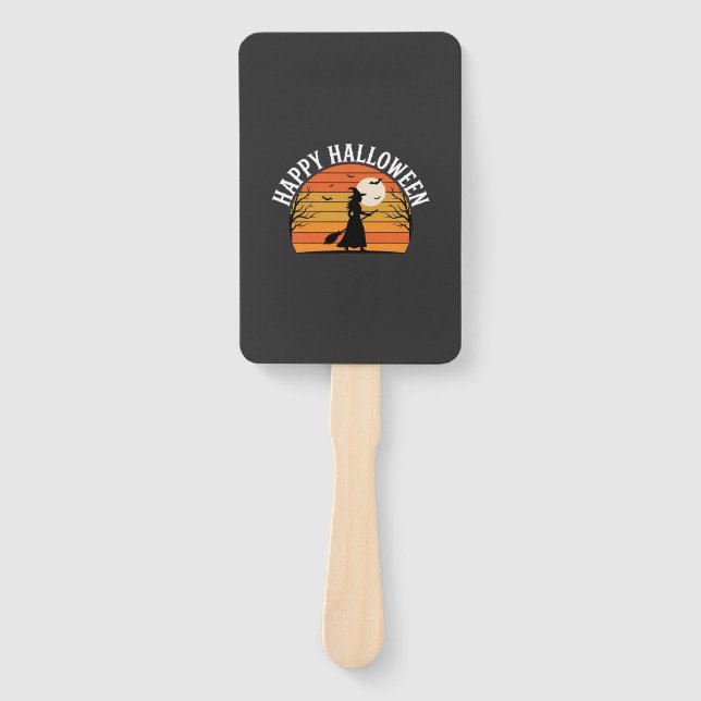 Éventail Joyeux Halloween Sorcière Coucher de soleil Design (Devant)