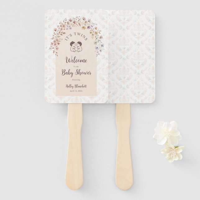 Éventail Jumelles Fantaisistes Fête de Naissance Fleurs Pas (Devant et derrière)