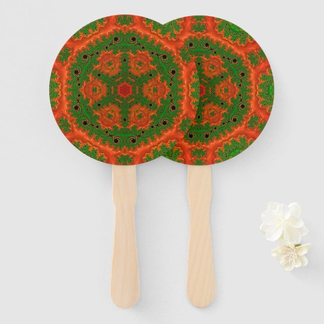 Éventail Kaleidoscope orange et vert Ensemble de ventilateu (Devant et derrière)