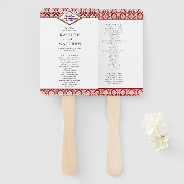 Éventail La Parties scintillant Damask Las Vegas Mariage Co (Devant et derrière)