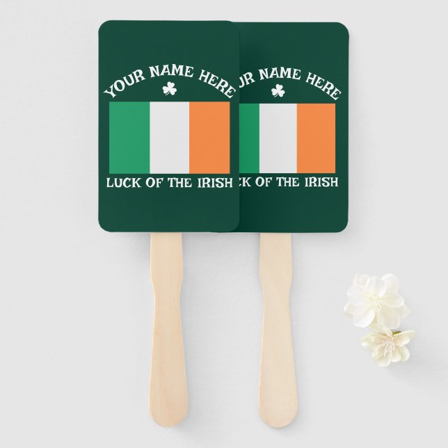Éventail La Saint-Patrick Drapeau de l'Irlande Nom personna (Devant et derrière)