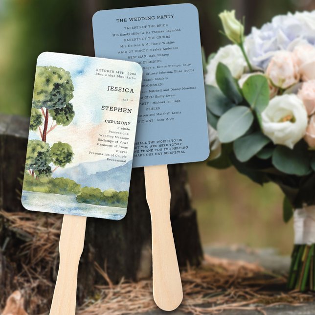 Éventail Lake À feuillage persistant Watercolor Dusty Blue  (Créateur téléchargé)