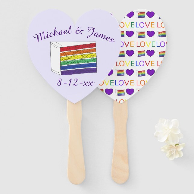 Éventail L'amour est l'amour Rainbow Mariage Cake Purple He (Devant et derrière)
