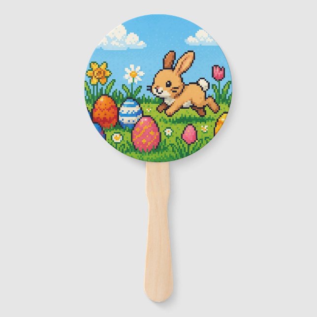 Éventail lapin de Pâques mignon 8 bits (Devant)