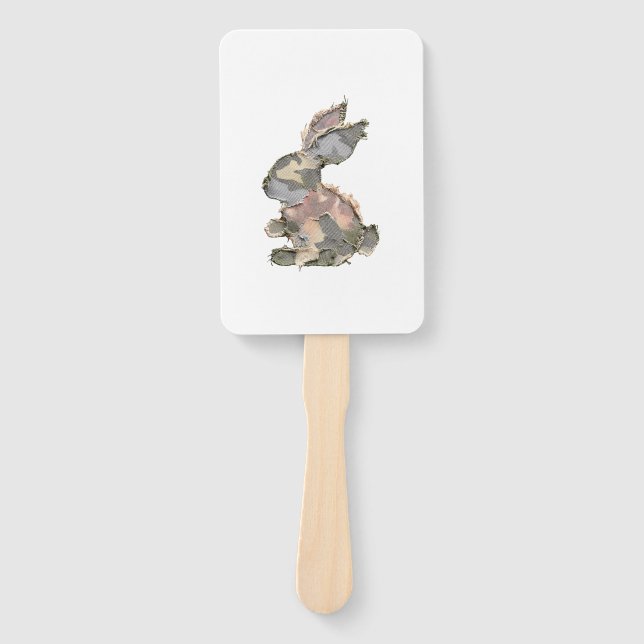 Éventail Lapin Drôle Crochet Patchwork Camo Lapin Heureux E (Devant)
