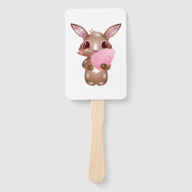 Éventail lapin mignon avec bonbon en coton rose (Devant)