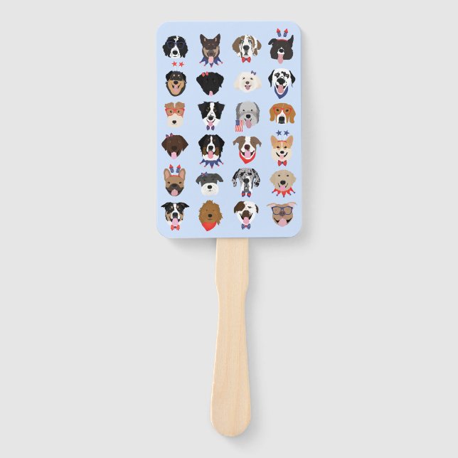 Éventail Le 4 Juillet Dog Visages (Devant)