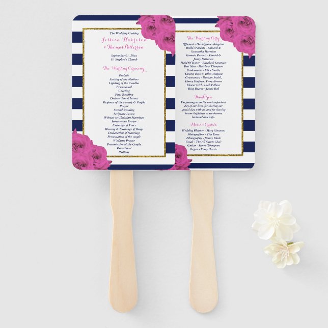 Éventail Le Chic Moderne Luxe Mariage Collection Rose Roses (Devant et derrière)