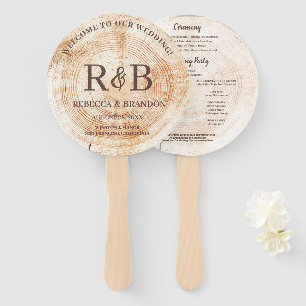 Éventail Le Monogramme rustique en bois nomme la cérémonie