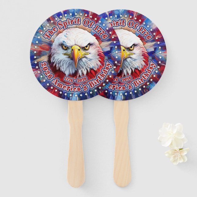Éventail L'Esprit de 1776, 2026 L'aigle rouge de feu d'Amér (Devant et derrière)
