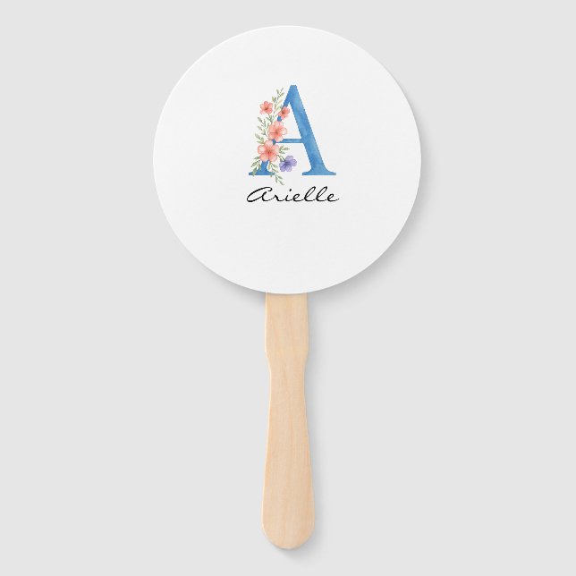 Éventail LETTRE Florale Aquarelle personnalisée Un monogram (Devant)