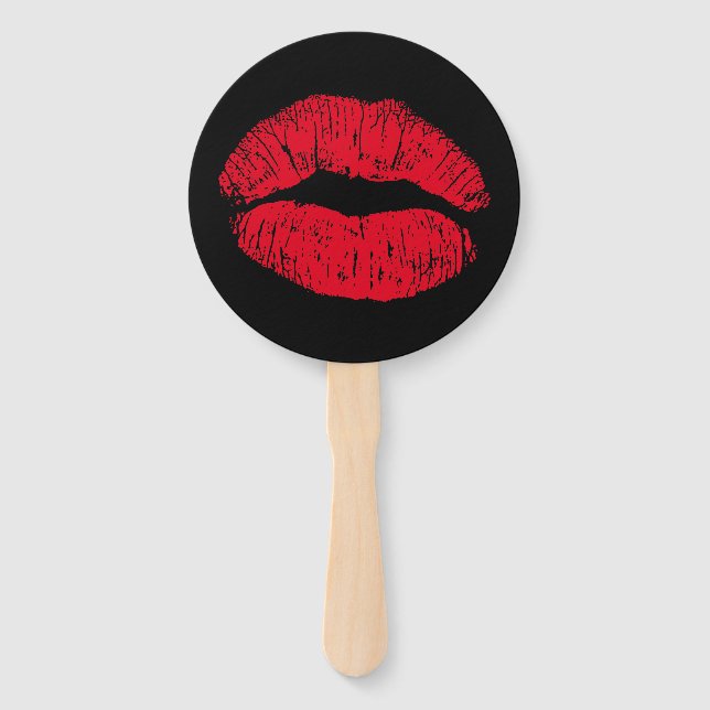 Éventail Lèvres de baiser rouge sur noir (Devant)