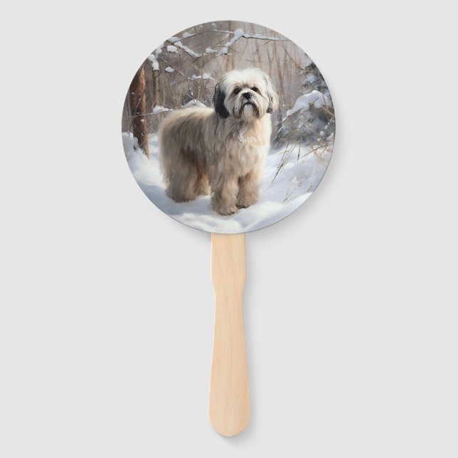 Éventail Lhasa Apso Qu'il neige Noël (Devant)