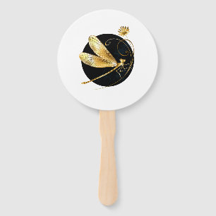 Éventail libellule d'or en cercle noir