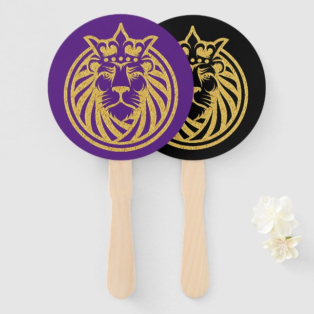Éventail Lion Avec Couronne - Style Or 4 (Devant et derrière)