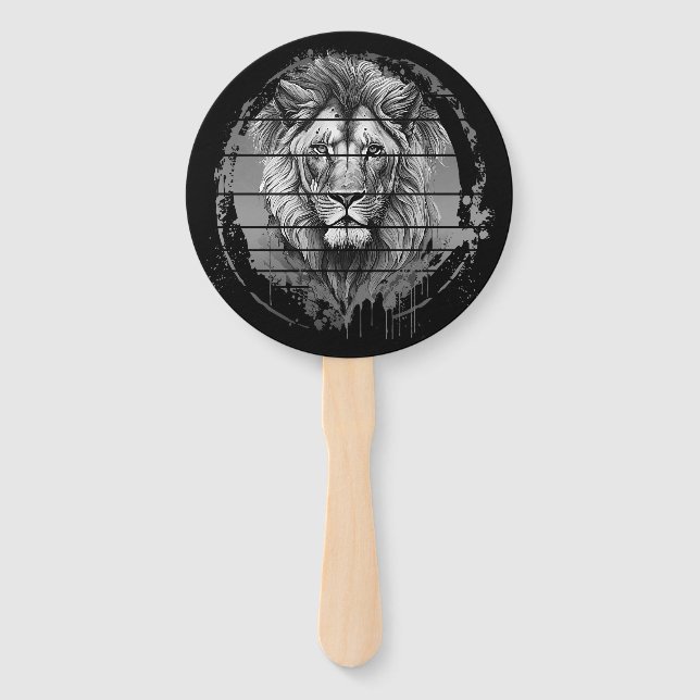 Éventail Lion Noir Et Blanc (Devant)