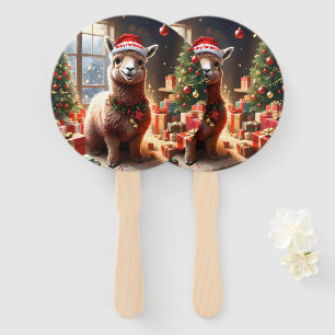 Éventail Llama de Noël portant le chapeau du Père Noël,