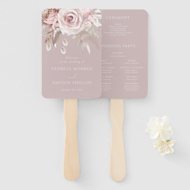 Éventail Luxe Blush Floral programme de mariage botanique f (Devant et derrière)