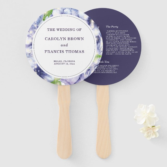 Éventail Luxe Floral Anemone Purple Wedding Programme (Devant et derrière)