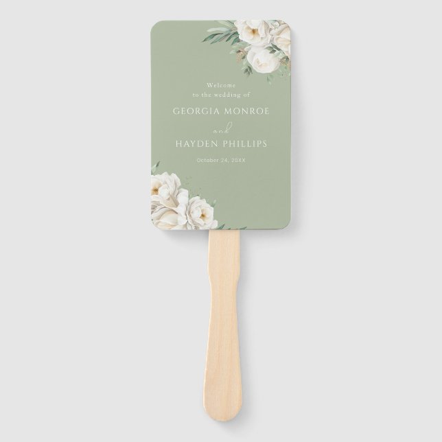Éventail Luxury White Floral Premium Sage Wedding Programme (Devant)