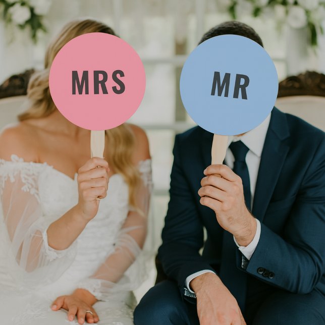 Éventail M. ou Mme ? | Jeu de Mariage rose de la mariée (Créateur téléchargé)