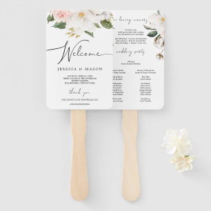 Éventail Magnolia Cotton Wedding Programme Fan Love Memory