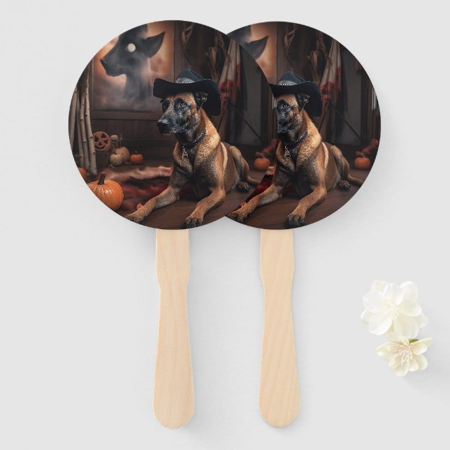 Éventail Malinois Belges Citrouilles Halloween Épouvantable (Devant et derrière)