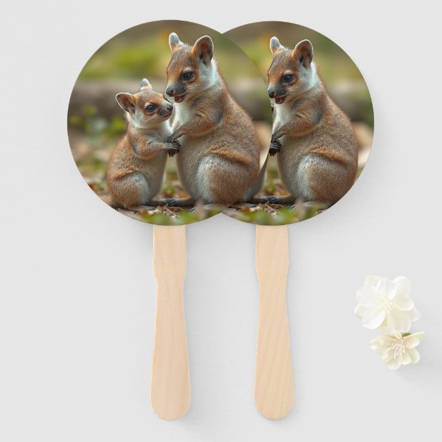 Éventail Mama Et Bébé Quokka Leçons De Vie, (Devant et derrière)