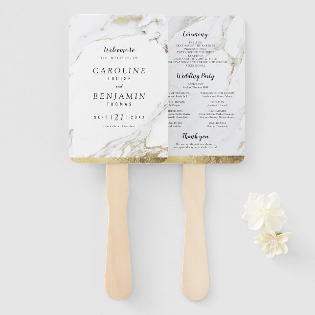 Éventail Marbre d'or Faux programme de mariage moderne (Devant et derrière)