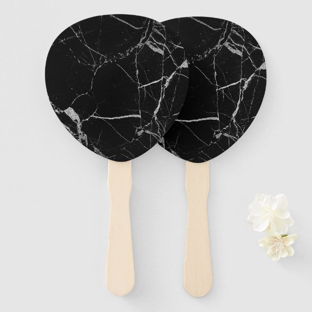 Éventail Marbre veiné noir et argent (Devant et derrière)